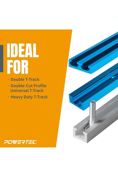 POWERTEC 71168 T-Track Hold Down Clamp for Woodworking, 5-1/2" L x 1-1/8" W, 2 Pack, Black