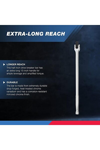 NEİKO 00200A 1/2" Drive Extension Breaker Bar, Chrome-Vanadium Steel, Rotating Head, 15" Length