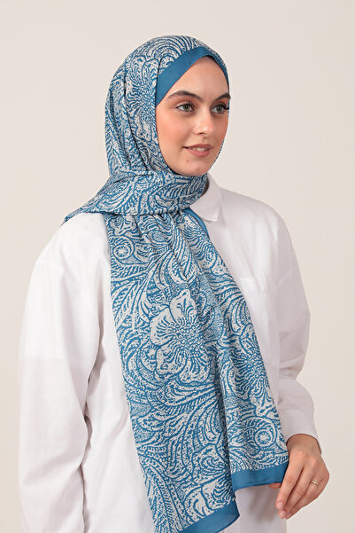 ipekistanbul Cotton Silk Shawl - Lalezar Pattern - Blue