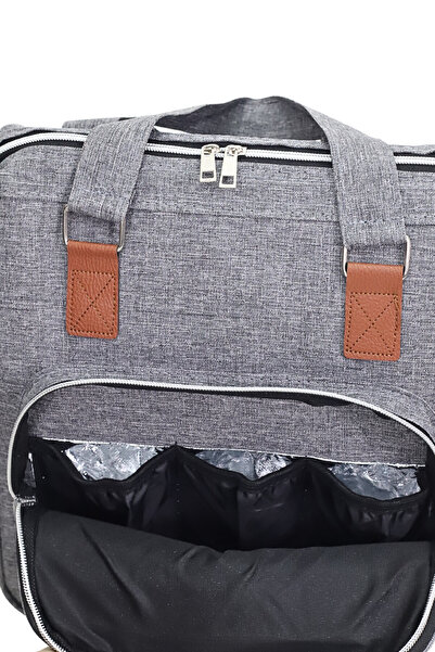 Probag Gray Mother Baby Care Bag with Thermal Bottle Compartment, Leather Detailed Strap, Stroller Compatible