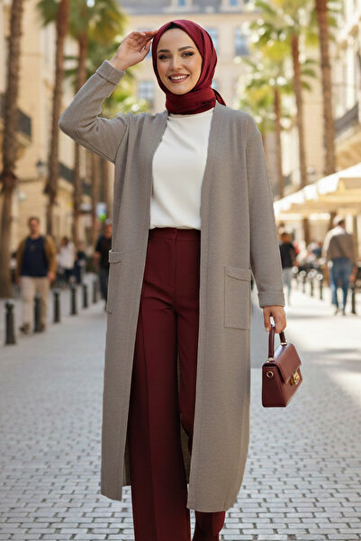 benguen Long Knit Cardigan with Pockets R7145 Mink