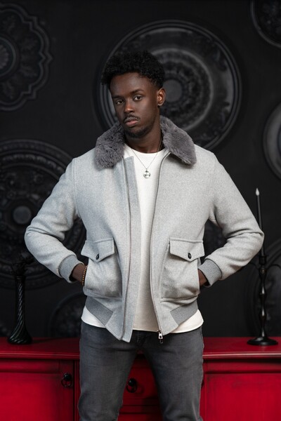 AKÇAYLAR Slimfit Fur Collar Fixed Collar Elastic Waist Lined Cashmere Coat