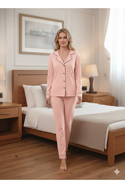 Lienna Long Sleeve Piped Shirt Collar Modal Cotton Pajama Set Lna30Ptly01