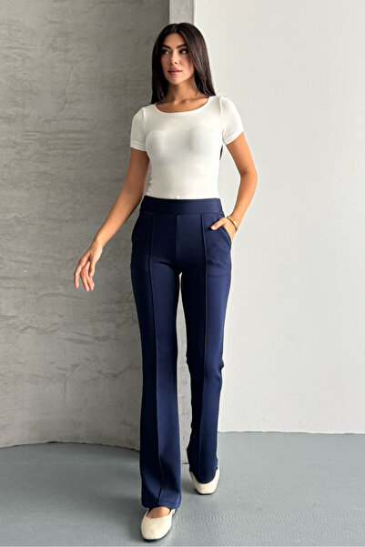 macharel jeans Women's High Waist Ribbed Stitching Palazzo Pants