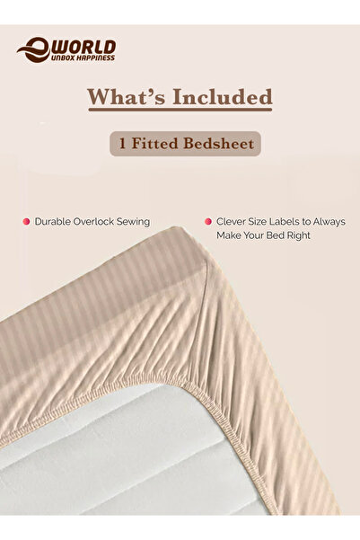 Eworld Queen Size Striped Microfiber Fitted Bedsheet, Deep Pocket, Breathable & Washable
