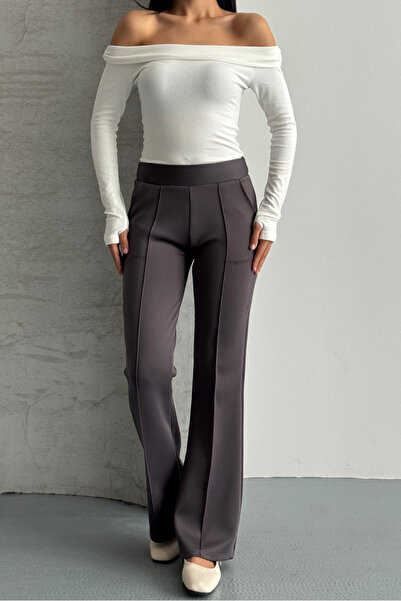 macharel jeans Women's High Waist Ribbed Stitching Palazzo Pants