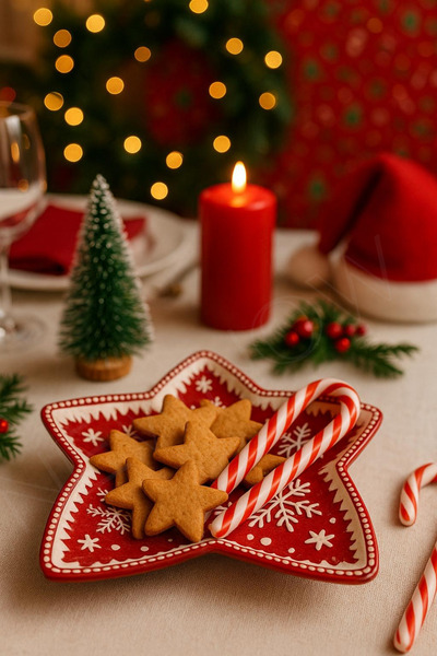 NEWNOW Christmas Themed Red Star Shaped Plate – Snow Pattern Presentation and Serving Plate