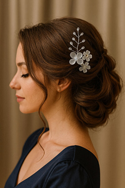 Pretty Şeffaf Çiçek Desenli Gelin Saç Aksesuarı – Buz Çiçeği Model