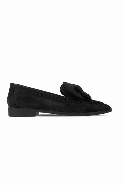 MY DERİ Dalsy Women's Velvet Fabric Ribboned Luxury Ballerinas 4232