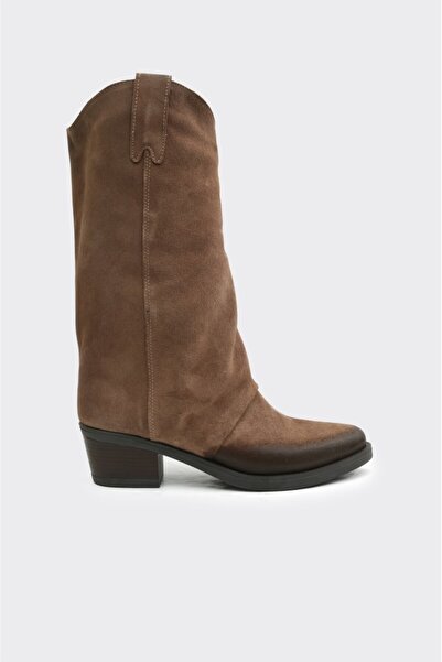 derinet Hakiki Deri Fermuarsız Kadın Çizme