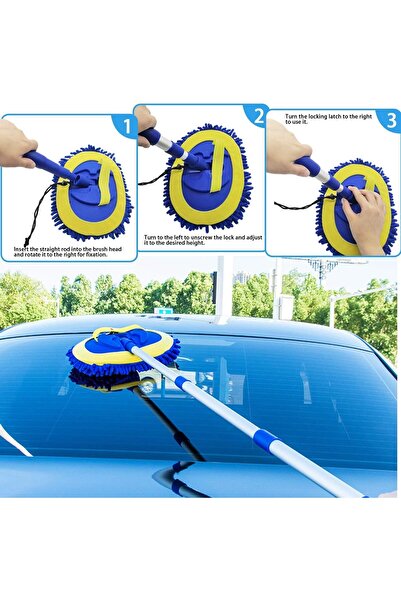 ELECDON 2-in-1 Microfiber Car Wash Mop Mitt with 45in Aluminum Handle, 2 Mop Heads, Towel & Vent Dus