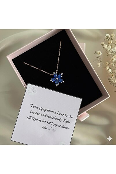 Lovera Jewellery 925 Ayar Gümüş Rose Lacivert Taşlı Lotus Çiçeği Kadın Kolye ...