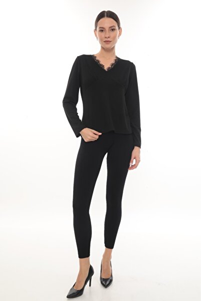 etselements Lace Detailed V-Neck Blouse Dress