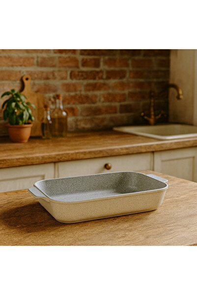 Newflon Lajoya Granite Rectangular Tray – Luxury Beige Color 31cm 🫕✨ | 3.5L Capacity