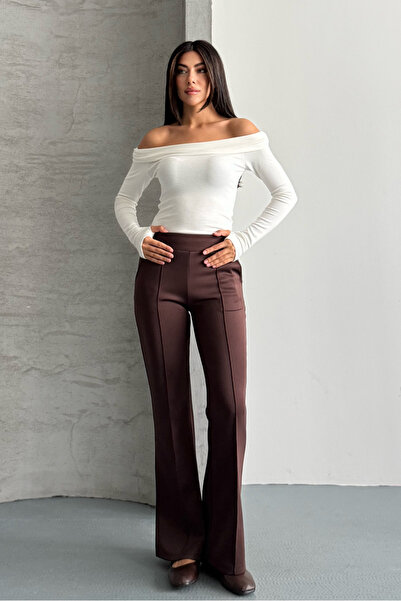 macharel jeans Women's High Waist Ribbed Stitching Palazzo Pants