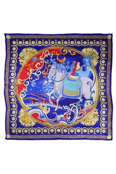 Codan Silk scarf with horse motif (royal) - Oversize women's scarf with horse design