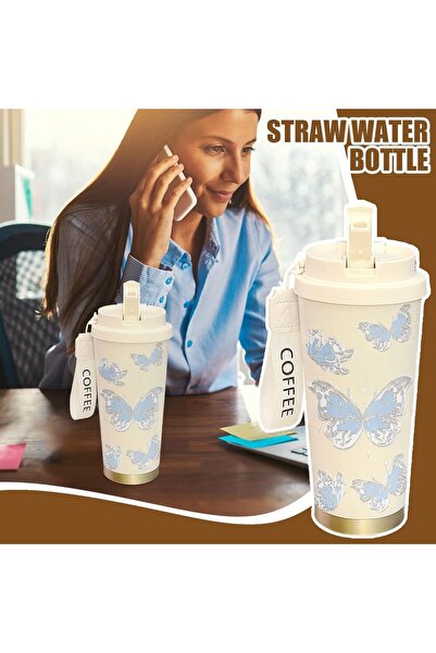 desselan Elegant 17.92oz Floral Insulated Tumbler – Blue & Purple Flowers, Leakproof Lid & Straw