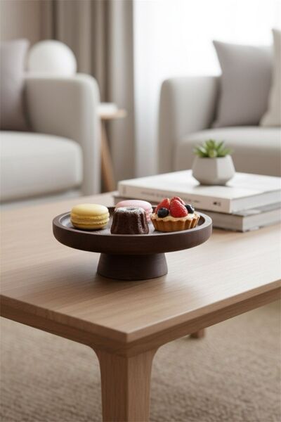 Bayev Bamboo 17 cm Acacia Round Pedestal Serving Tray 700815 - Wooden Serving Presentation Plate
