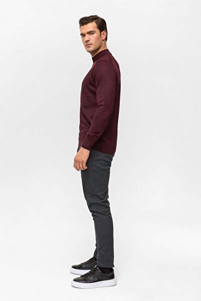 SÜVARİ Wool Acrylic Half Turtleneck Burgundy Men's Sweater Tr2013700485