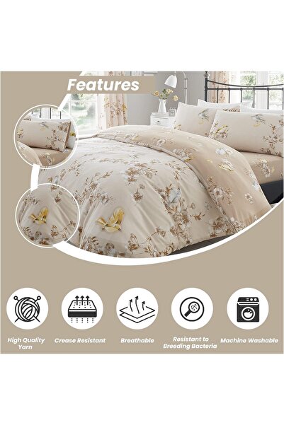 GC GAVENO CAVAILIA Single Duvet Cover Set | Flower Bedding & Linen Polycotton | Natural