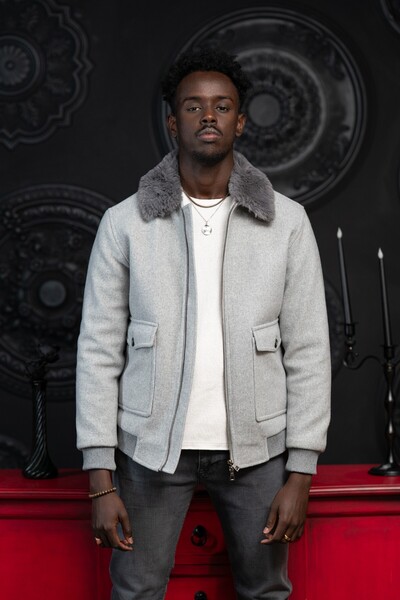 AKÇAYLAR Slimfit Fur Collar Fixed Collar Elastic Waist Lined Cashmere Coat