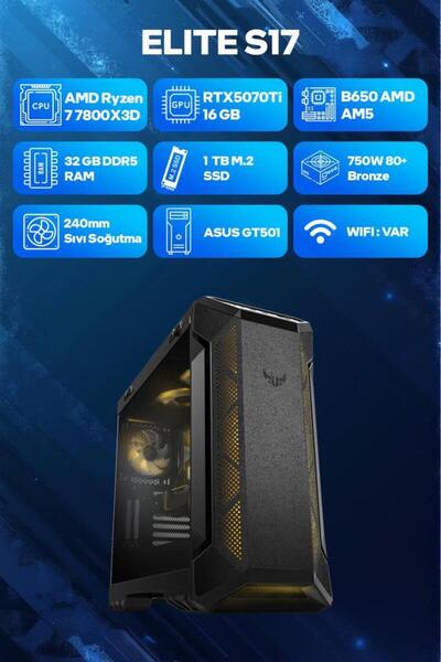 Game Garaj Elite S17 AMD Ryzen 7 7800X3D 32GB RAM 1TB SSD RTX5070Ti 240mm Sıv...