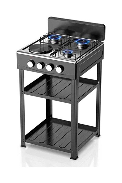 Olympia 4-in-1 Gas Stove: 3 Burner + Hot Plate with Stand (Black)