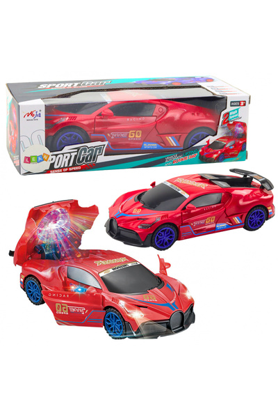 Bebelul Sports car with LED 360° rotation, lights, sounds, red