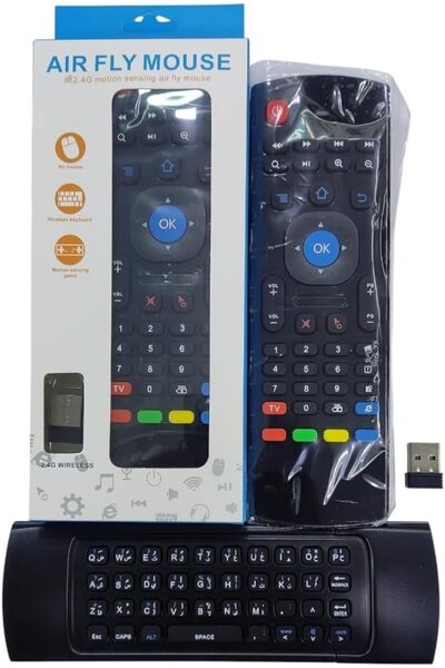 bgm 2.4G Motion Sensing Air Fly Mouse Remote with Keyboard - Universal, Black