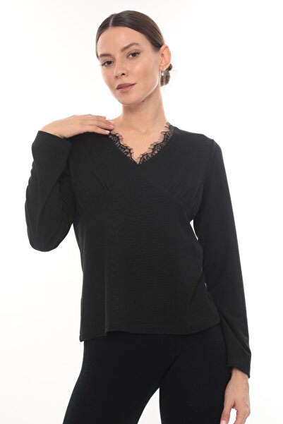 etselements Lace Detailed V-Neck Blouse Dress