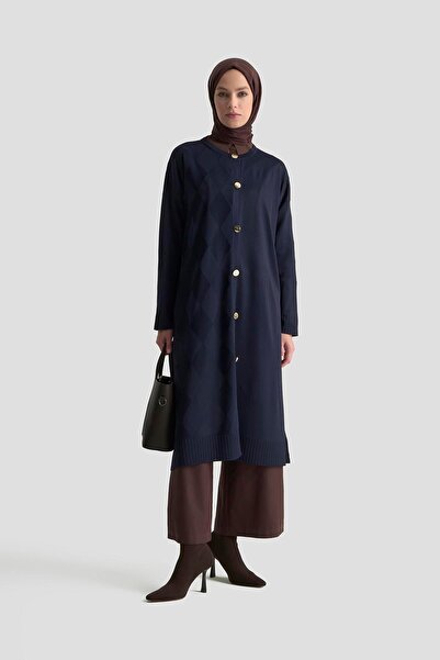 Armine TREND Baklava Patterned Knit Cardigan, Navy Blue, 25Ytd4124