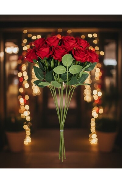 6'li Kırmızı Gül Öğretmenler Günü Özel Günler Ev Vazo Dekor süsü -Yapay Çiçek-