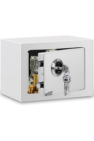 RUBIK صندوق أمان صغير مع قفل مفتاح - 17 × 23 × 17 سم، أبيض