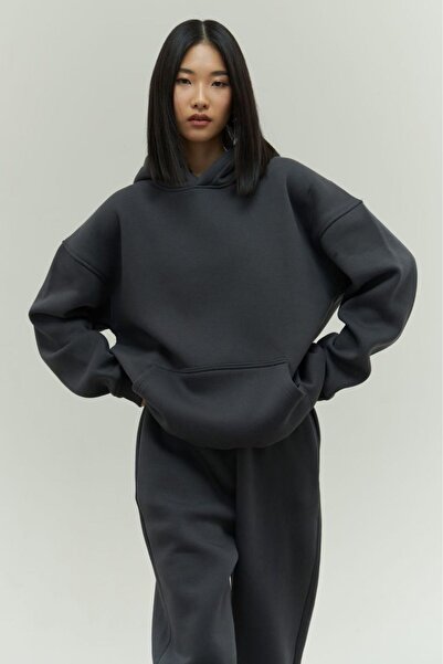 YAKAMEL Γυναικείο σετ φόρμας oversize με κουκούλα και 3 κλωστές