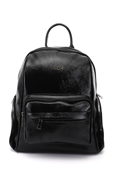 GÖNDERİ(R) Women's Black Patent Leather Handbag and Backpack