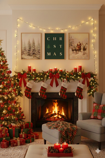 Wooden Factory New Year Themed 3 Piece Framed Painting Set, New Year Themed Wall Decoration