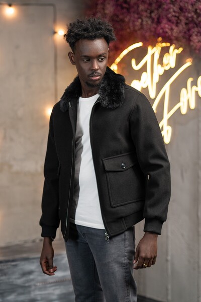 AKÇAYLAR Slimfit Fur Collar Fixed Collar Elastic Waist Lined Cashmere Coat