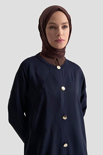 Armine TREND Baklava Patterned Knit Cardigan, Navy Blue, 25Ytd4124