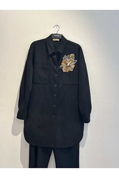 Kayra Embroidery Appliqued Suede Double Suit