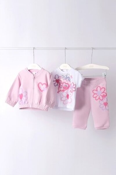 İDO - Jacket, T-shirt and Pants Set - 3 pieces, Fuchsia, Pastel Pink, Optical White, 86 cm