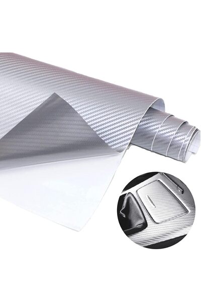 ELECDON غلاف فينيل ثلاثي الأبعاد من ألياف الكربون 152 × 30 سم (فضي)