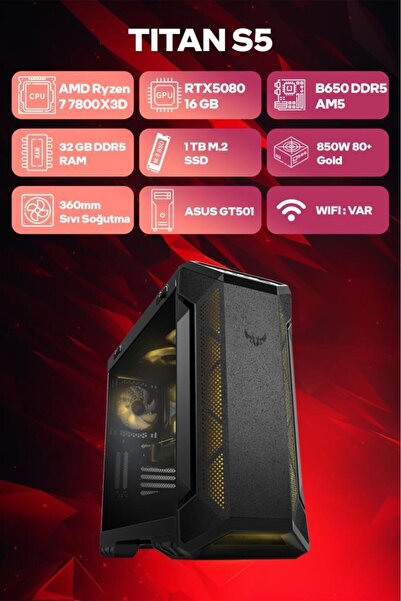 Game Garaj Titan S5 AMD Ryzen 7 7800X3D 32GB RAM 1TB SSD RTX5080 360mm Sıvı Soğutma FreeDOS Oyuncu O