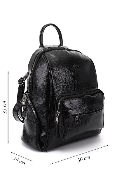GÖNDERİ(R) Women's Black Patent Leather Handbag and Backpack
