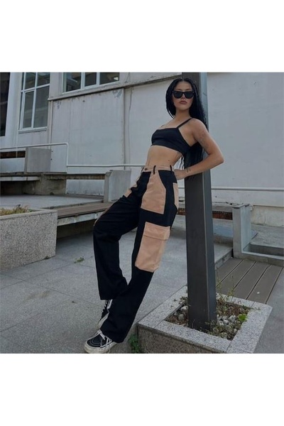Karakedi Black Trousers with Beige Piece Cargo Pocket