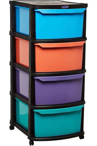 Cosmoplast Plastic Multipurpose 4 Drawer Storage Cabinet - Black Mix