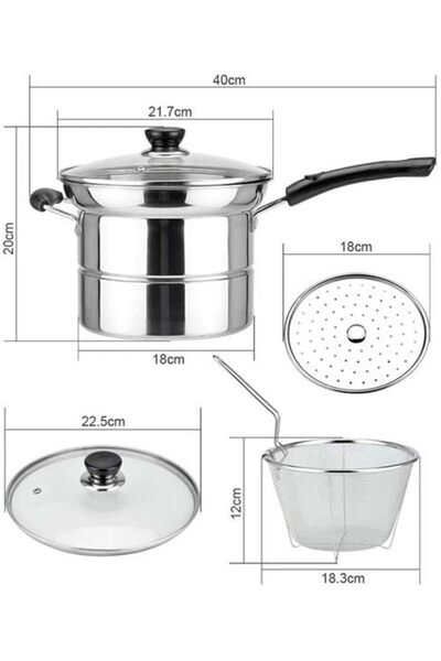 Genaric Stainless Steel Steamer Pot Set Cooking Pot Steamer Insert and Vented Glass Lid Stack 4 PCS Set