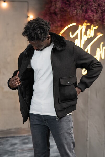 AKÇAYLAR Slimfit Fur Collar Fixed Collar Elastic Waist Lined Cashmere Coat