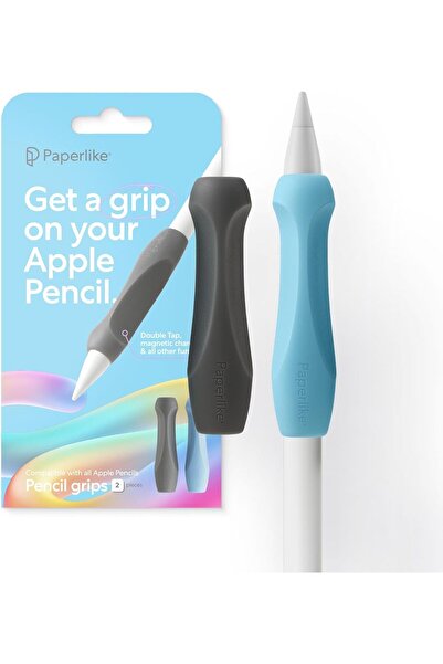 Paperlike مقابض أقلام الرصاص (عبوة من قطعتين) — فحمي وأزرق، مقابض سيليكون لقل...