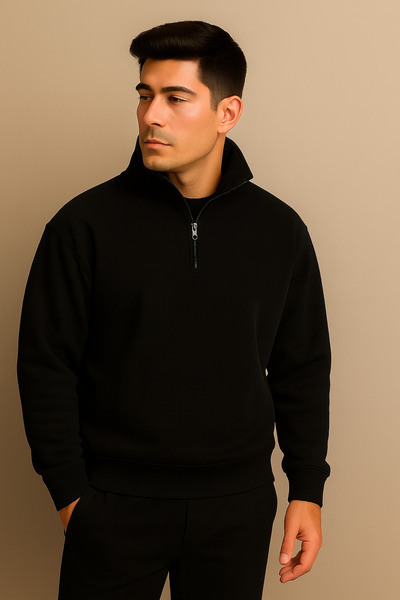 Relax family xf Ανδρικό φούτερ με μισό φερμουάρ ψηλός λαιμός Φούτερ με χοντρό κορδόνι με άνετο κόψιμο