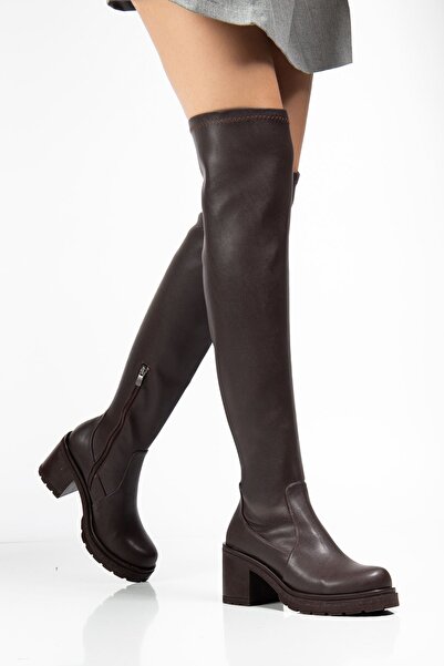 Budi 767-3010 Brown Stretch Daily Thick Heeled Women's Boots